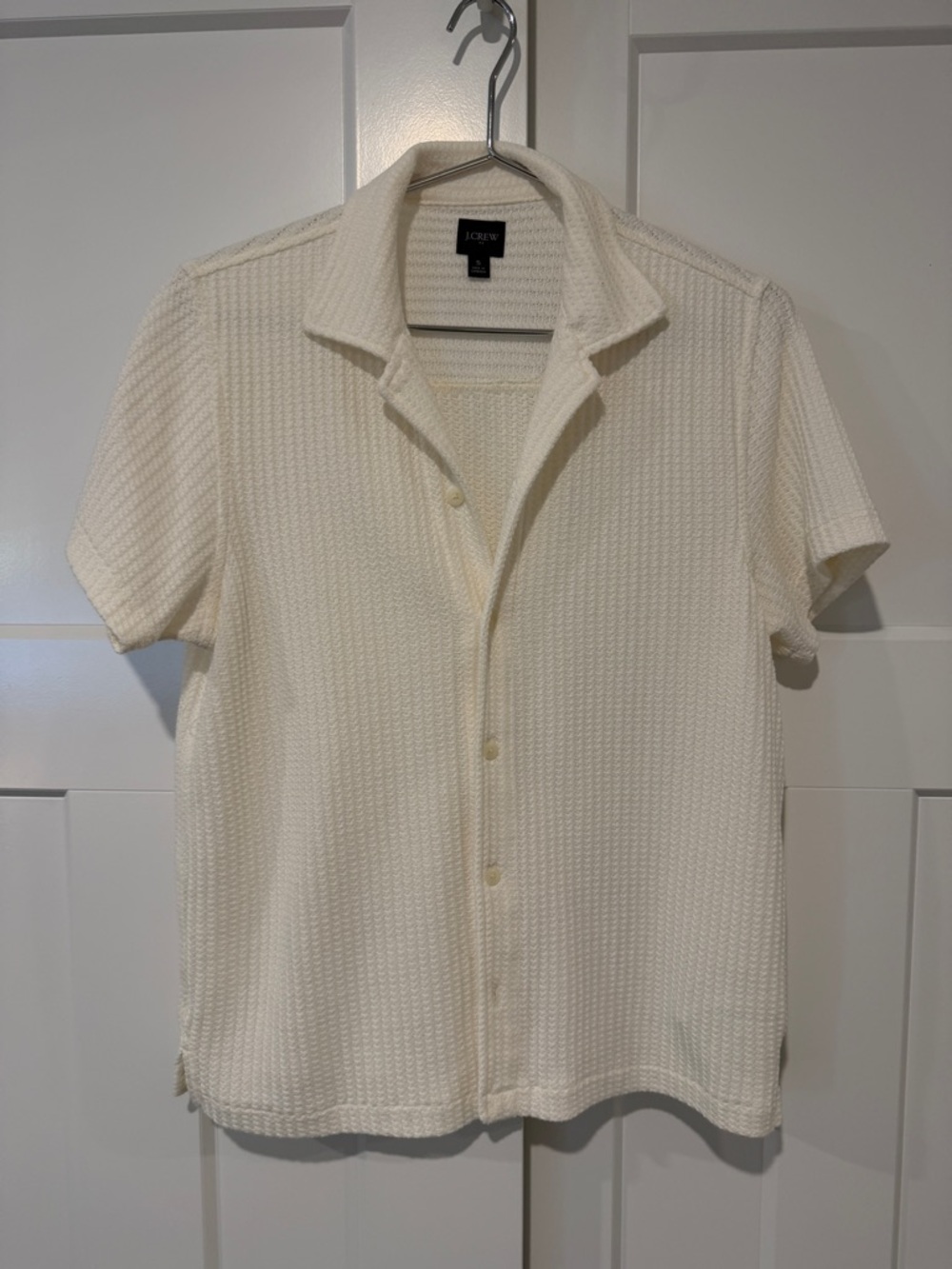 J. Crew Cream Short-Sleeve Textured Knit Button-Down Shirt
